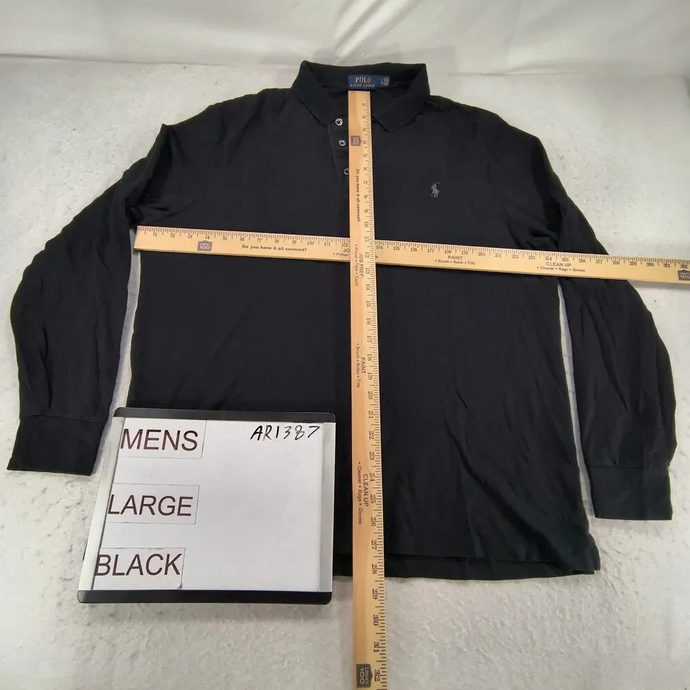 Polo Ralph Lauren Classic Fit Collared Long Sleeve Polo Shirt Mens Size L Black